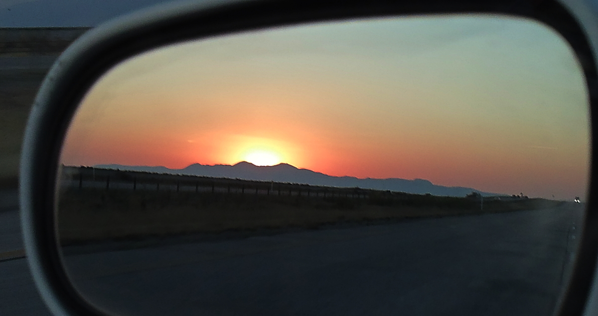 Bonneville Sunset In Car Mirror